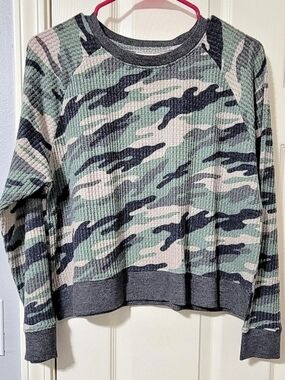 R+R Camo Crewneck Sweater in Green & Gray XL